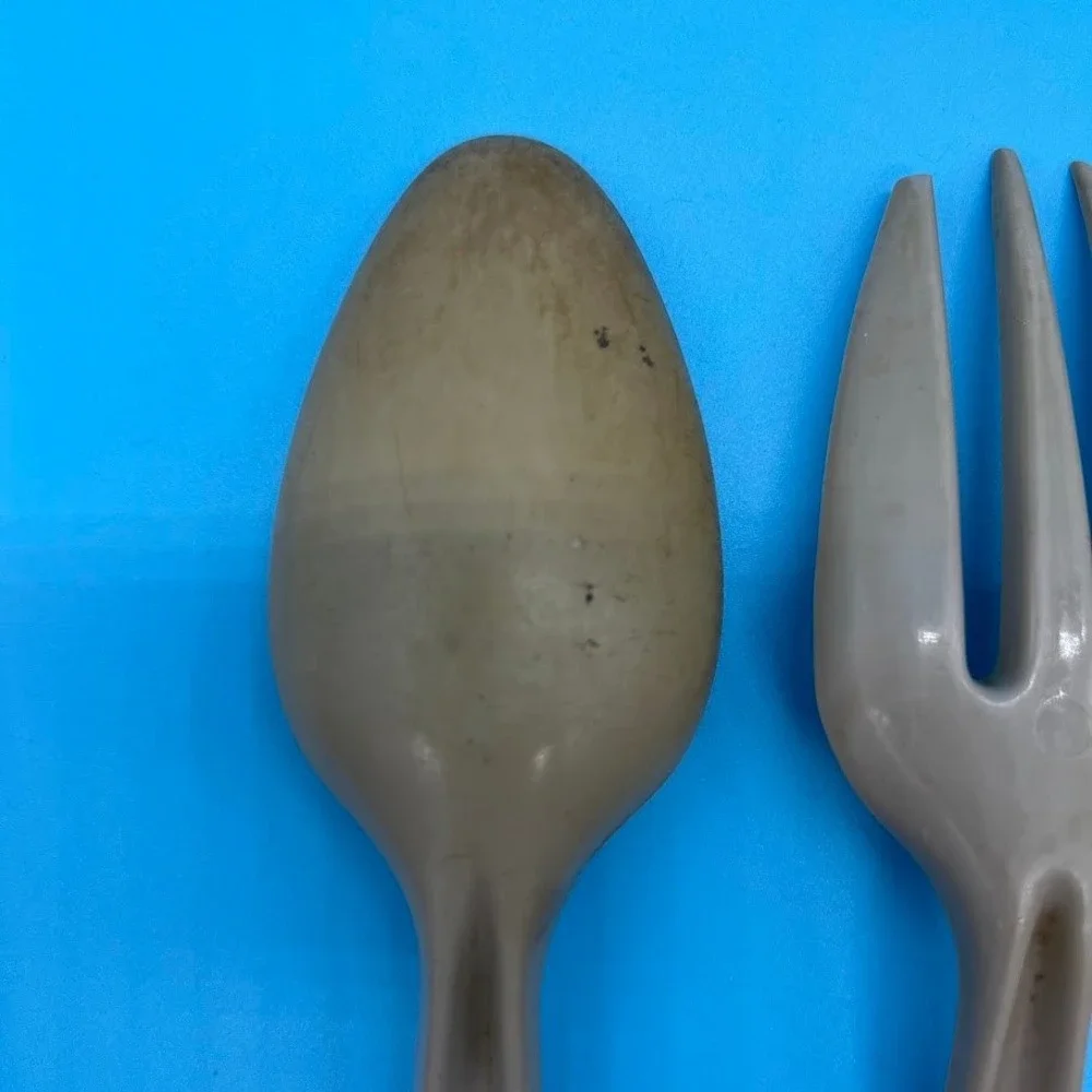 Vintage Norplac Nylon Kitchen Utensils White Blue Flowers DuPont Set of 3 Retro